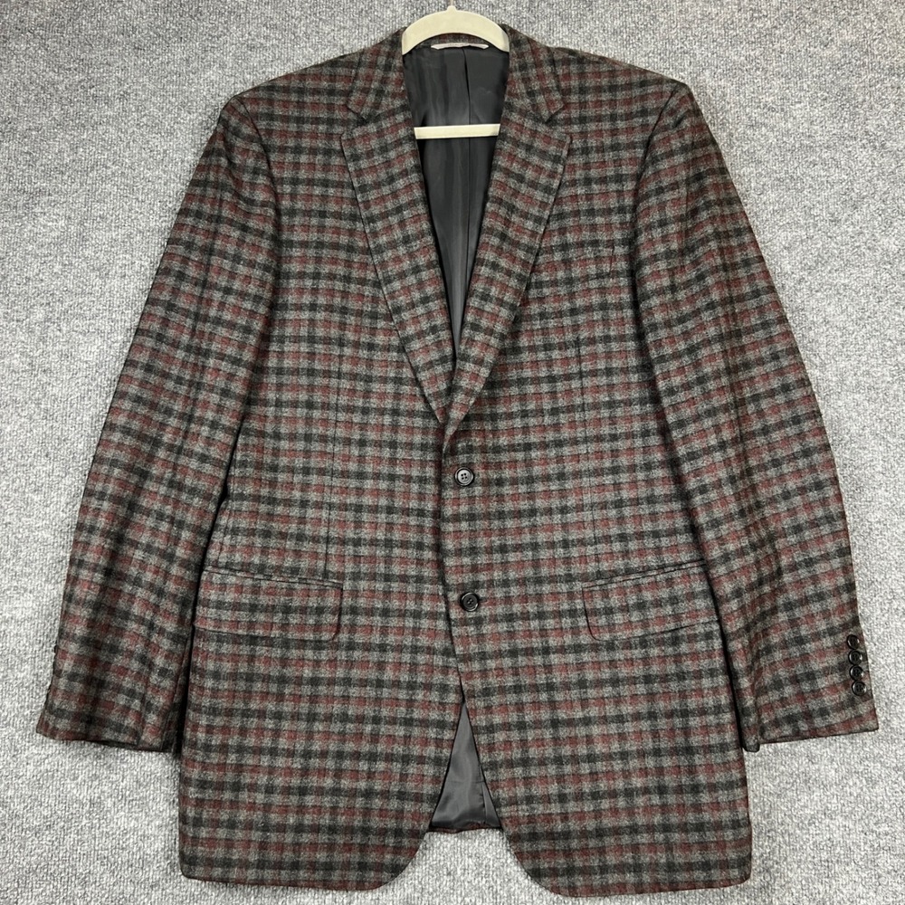 Canali 1934 Sport Coat Mens 46L Wool Cashmere Silk Plaid Blazer Grey Made Italy